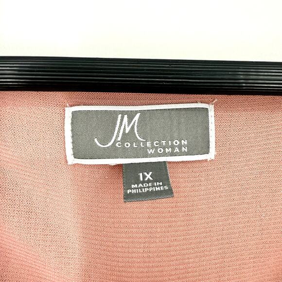 JM Collection Plus Size 1X Super Sparkly Formal Pink Blouse Shirt Top Christmas - Picture 2 of 9